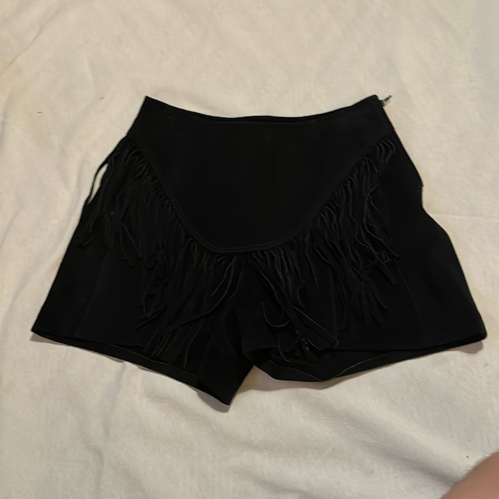 Vintage suede fringe black shorts